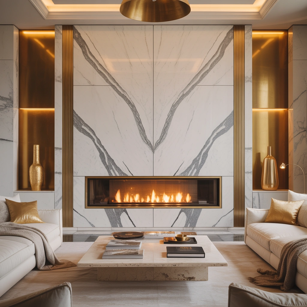 Floor to Ceiling Marble Fireplace Wall for Luxury Homes