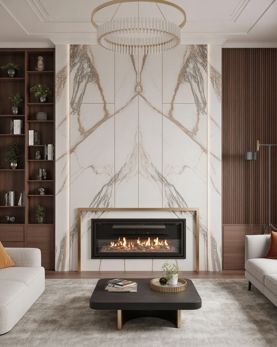 Gas Fireplace With Marble Surround for a Luxury Home Look