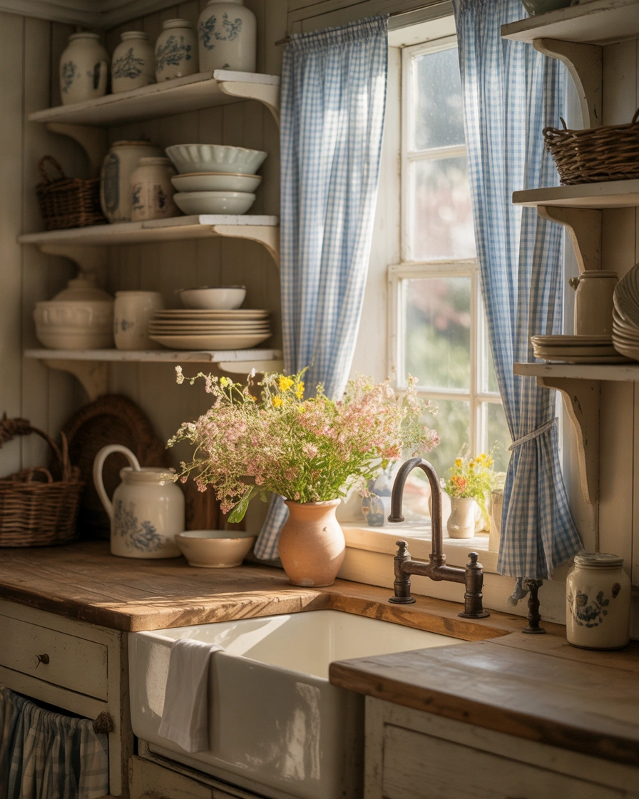 Gingham Curtains for a Charming Farmhouse Cottage Style