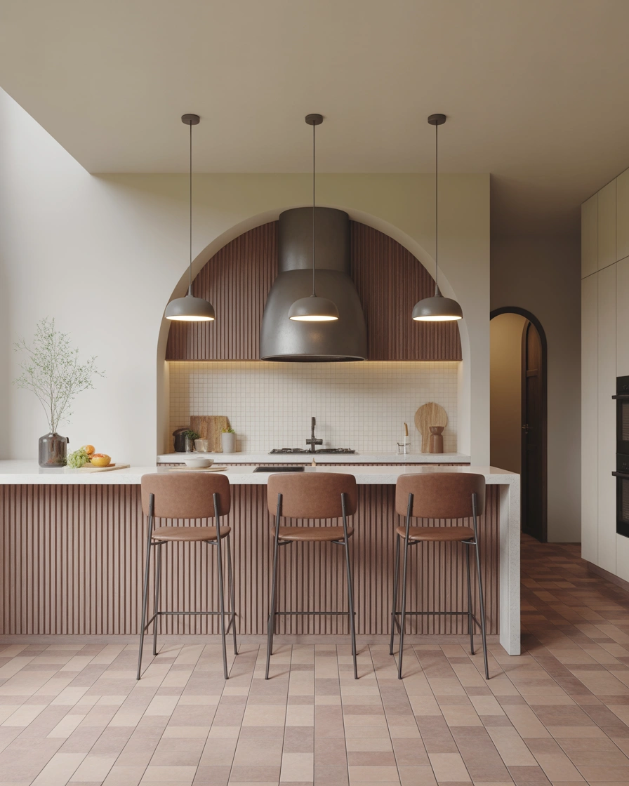 Half Wall Kitchen Arch Design With Breakfast Counter
