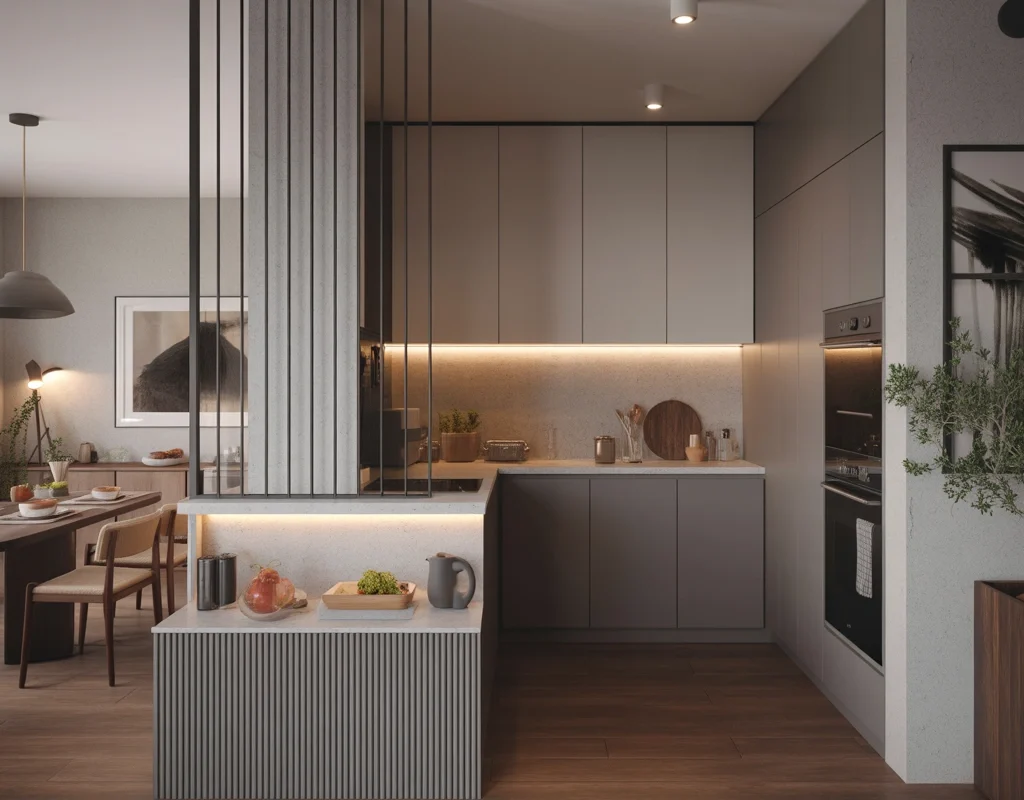Half Wall Open Kitchen Entrance Design