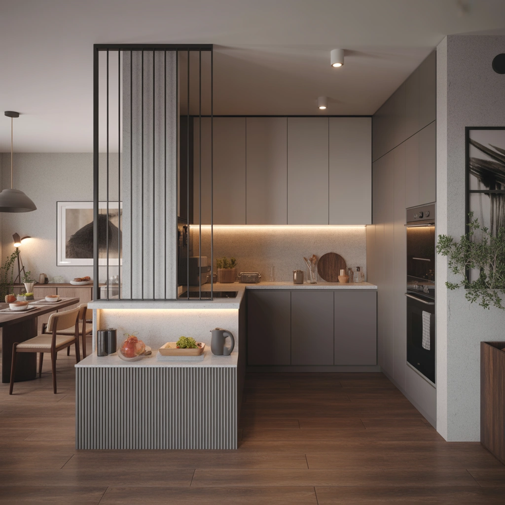 Half Wall Open Kitchen Entrance Design
