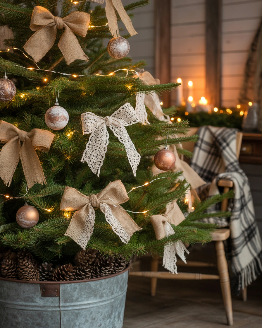 Handmade Burlap and Lace Christmas Tree Bows