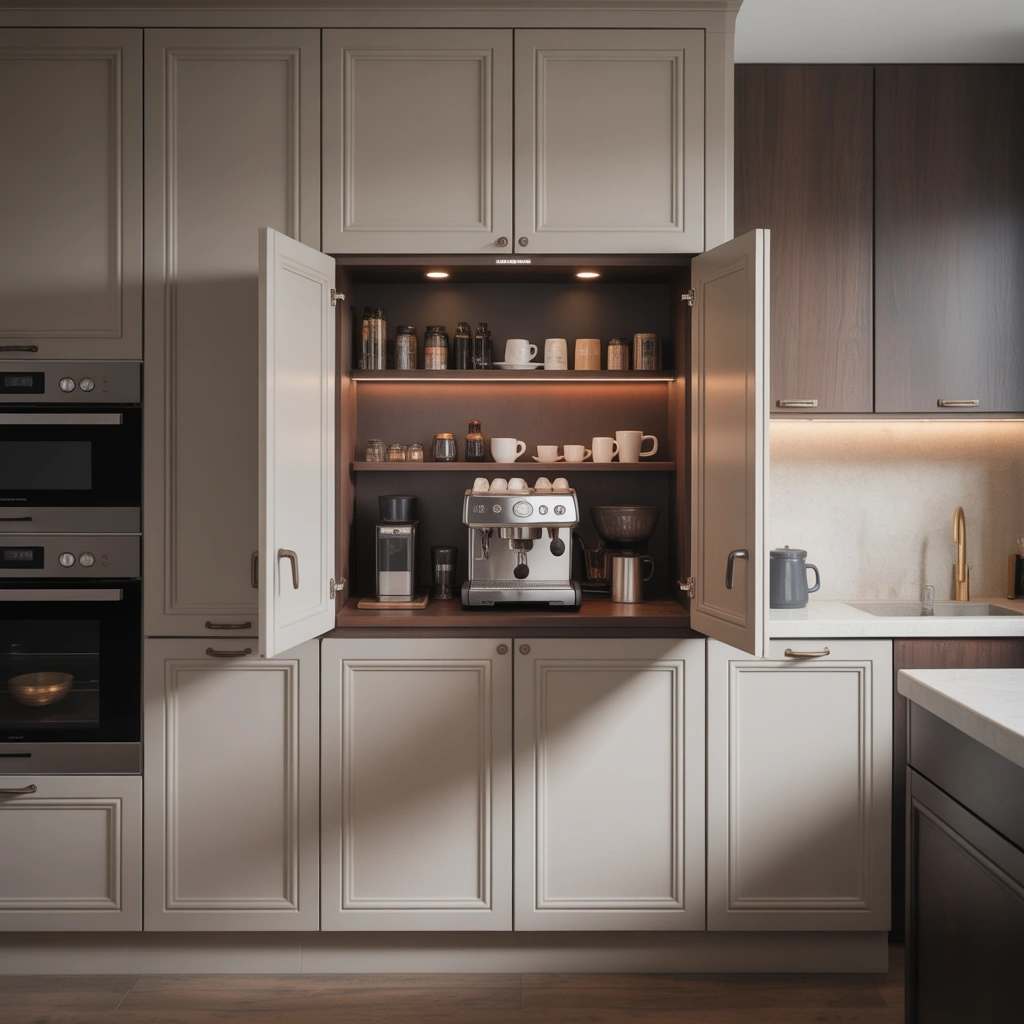 Hidden Coffee Bar Behind Cabinet Doors