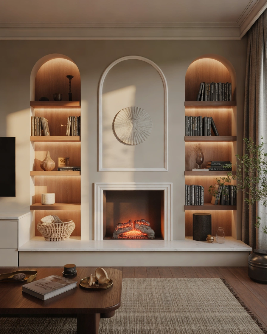Install Decorative Shelving Inside Your Empty Fireplace