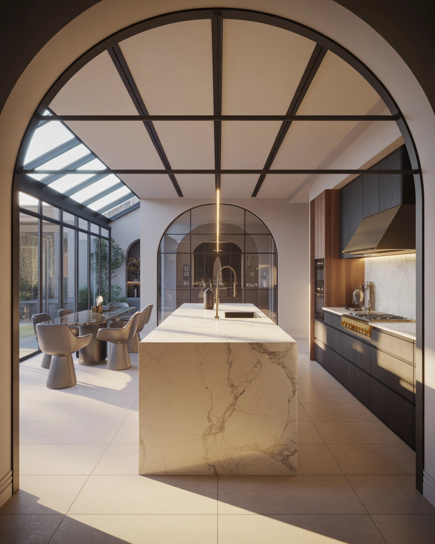 Kitchen Arch With Glass Panels for a Modern Luxury Look