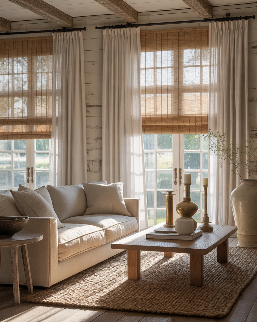 Layered Farmhouse Window Treatments for Style and Function