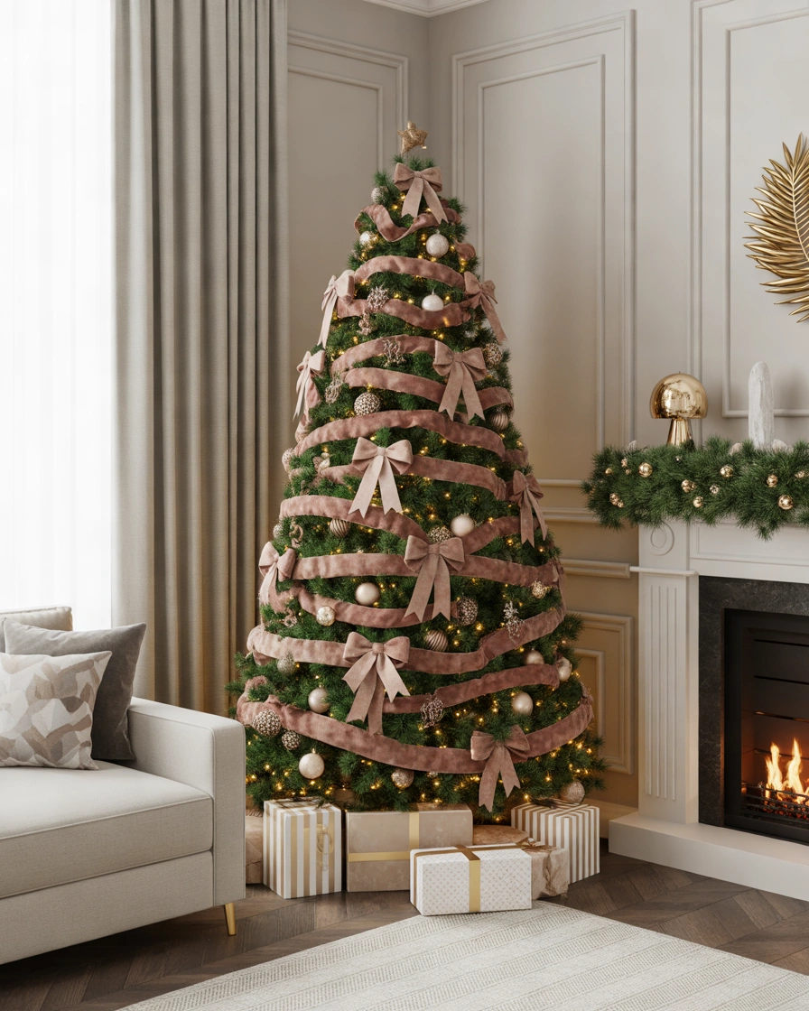 Layered Ribbon Bows for a Designer Christmas Tree Look