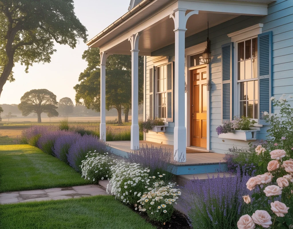 Light Blue Farmhouse Exterior Paint Color for a Fresh and Peaceful Home Style