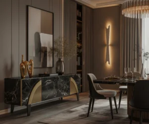 Luxury Dining Room Sideboard With Statement Lighting