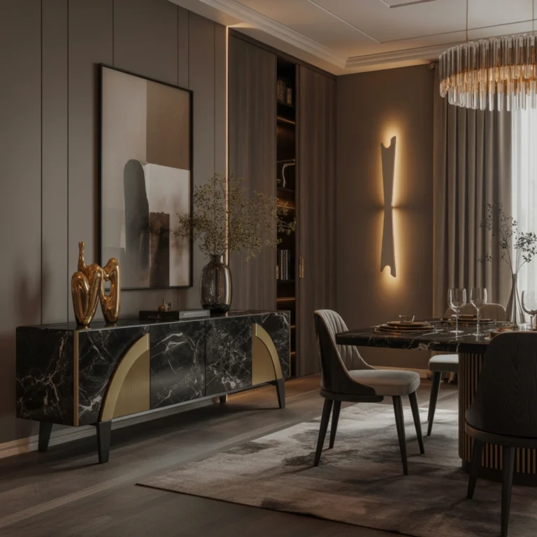 Luxury Dining Room Sideboard With Statement Lighting