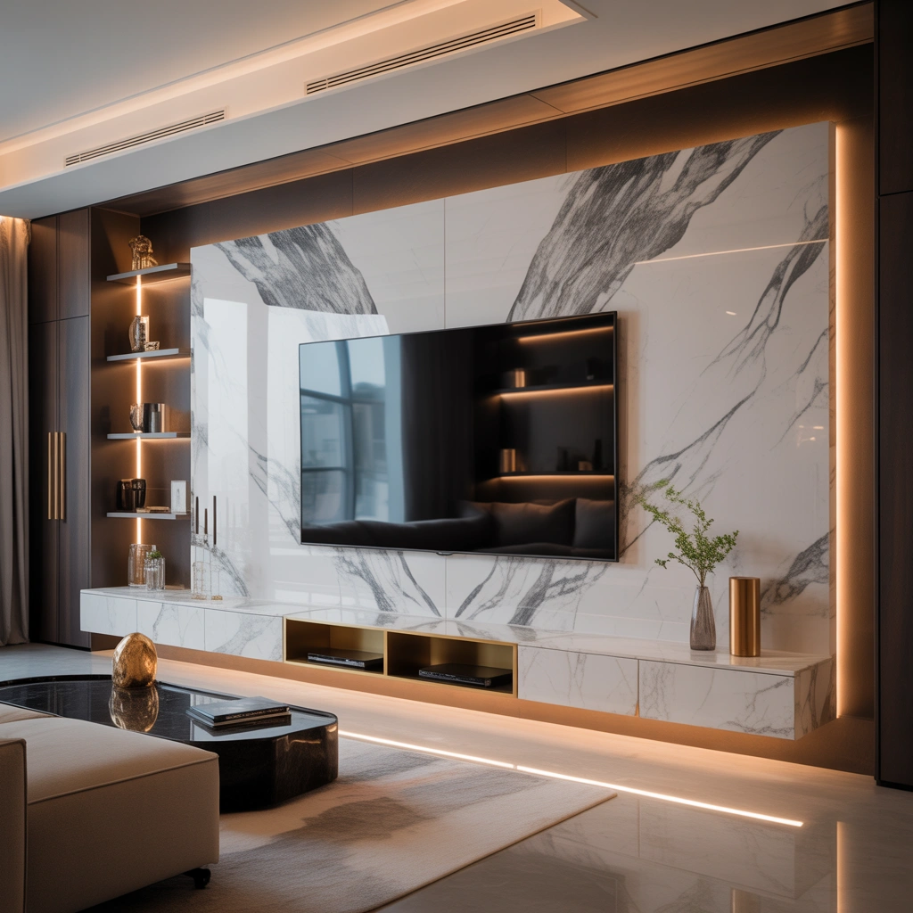 Luxury Marble Entertainment Wall Design