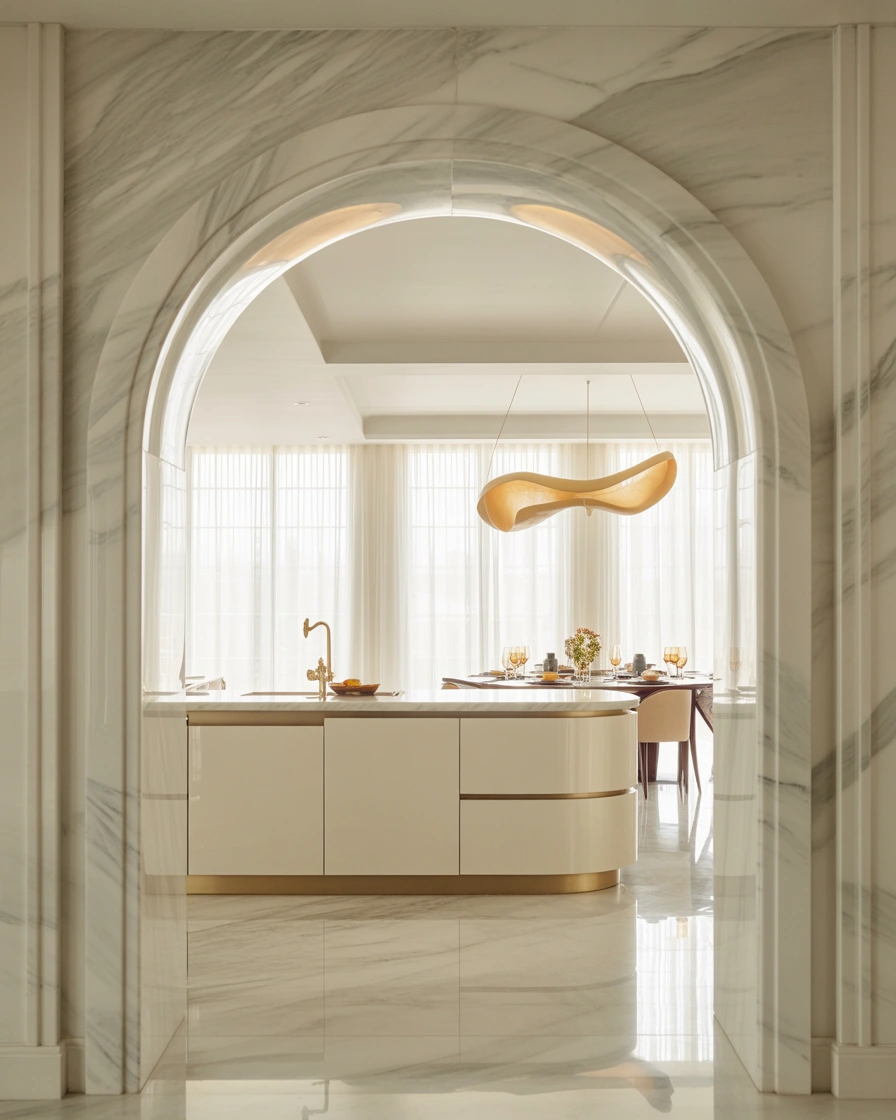 Luxury Marble Open Kitchen Arch Design