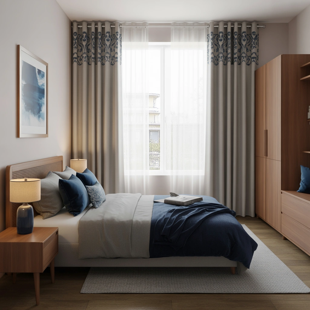 Match Gray Curtains With Blue Tones for a Calm Bedroom