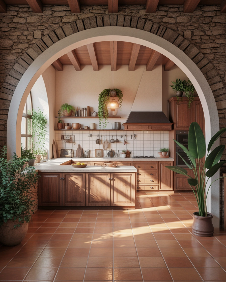 Mediterranean Style Open Kitchen Arch Design