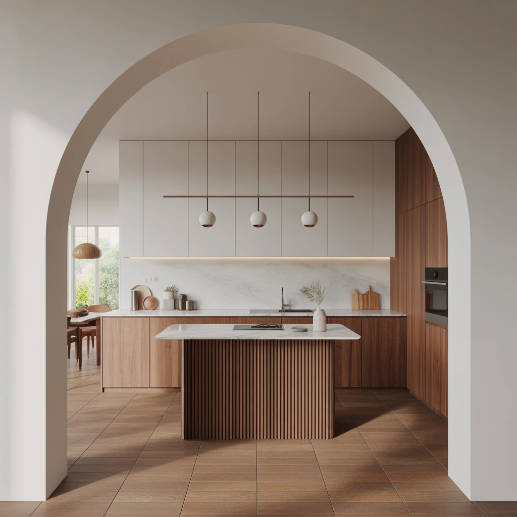 Minimalist Archway Open Kitchen Entrance Design