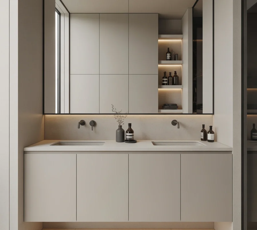 Minimalist Double Sink Bathroom Vanity With Simple Clean Lines