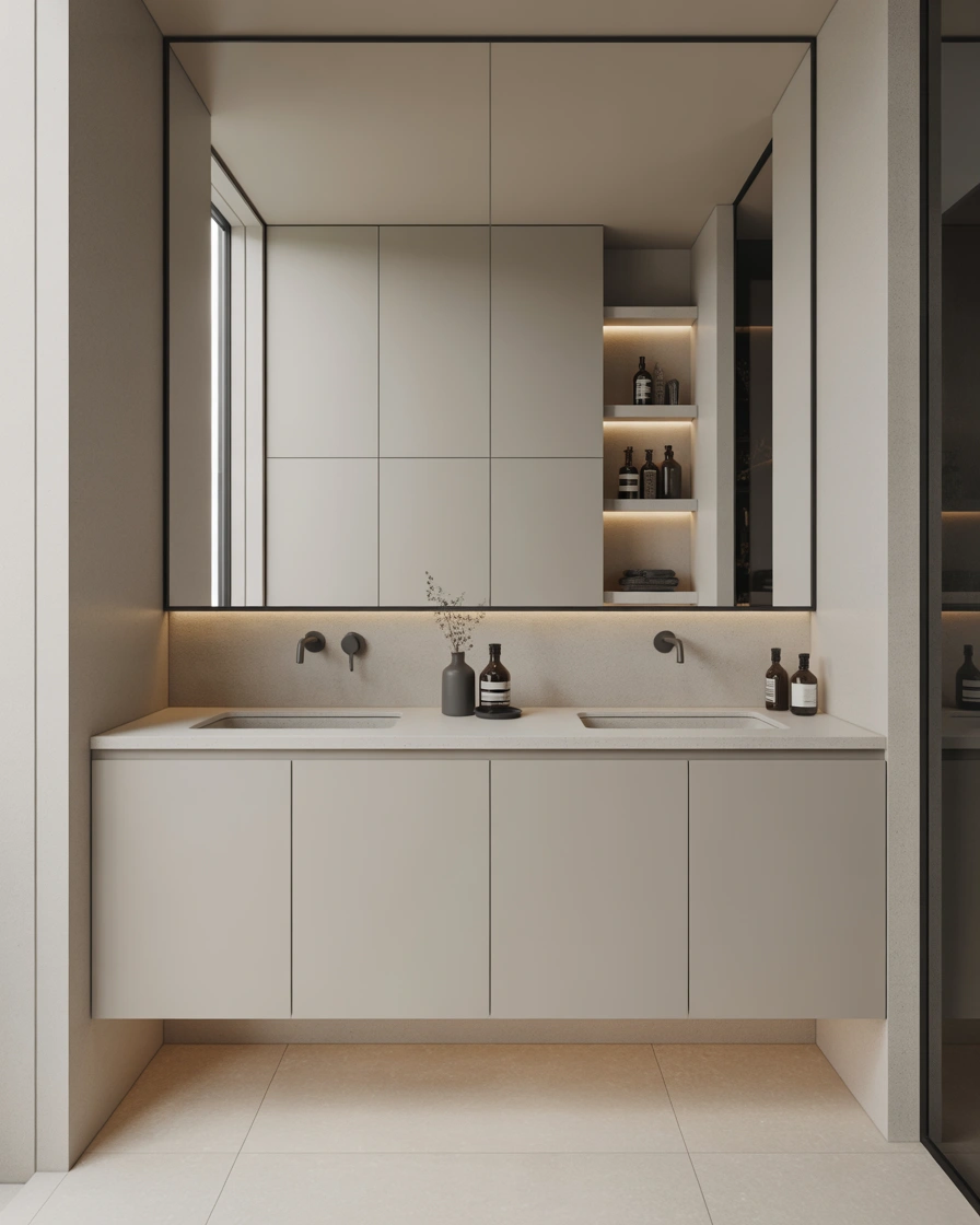 Minimalist Double Sink Bathroom Vanity With Simple Clean Lines