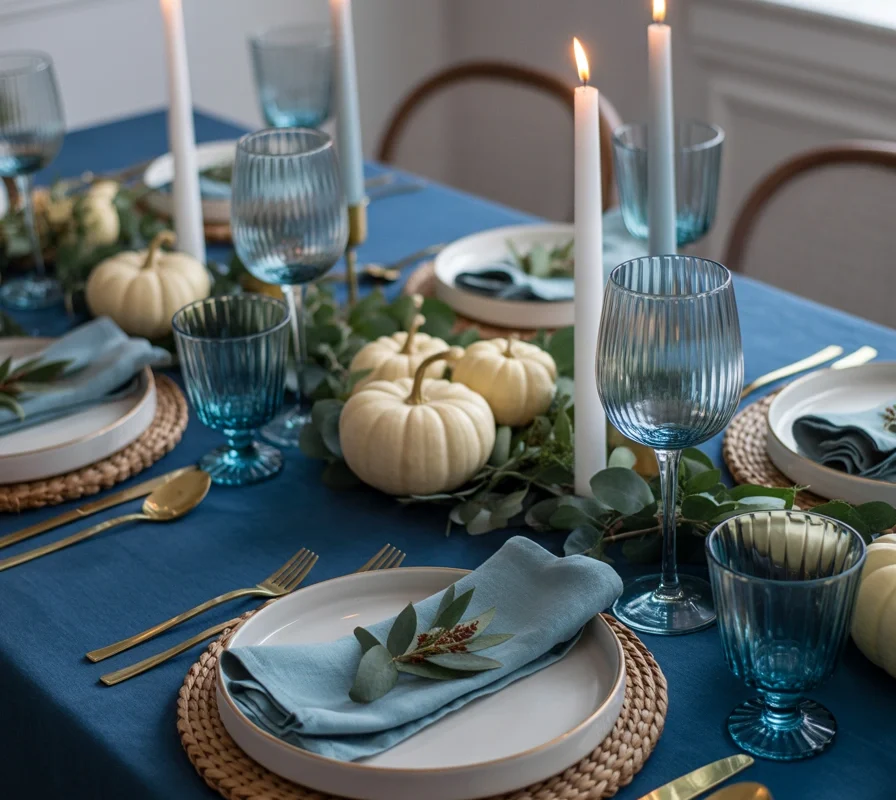 Mix Different Blue Shades for a Layered Thanksgiving Look