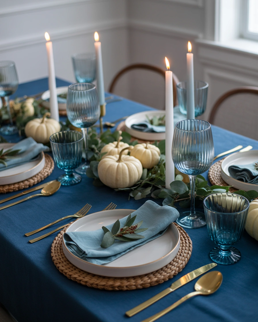 Mix Different Blue Shades for a Layered Thanksgiving Look