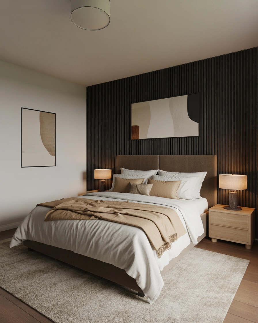 Modern Black Accent Wall Behind the Bed