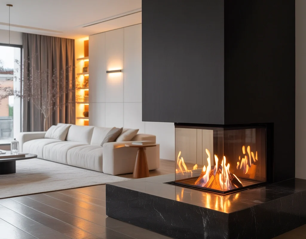 Modern Black Corner Fireplace