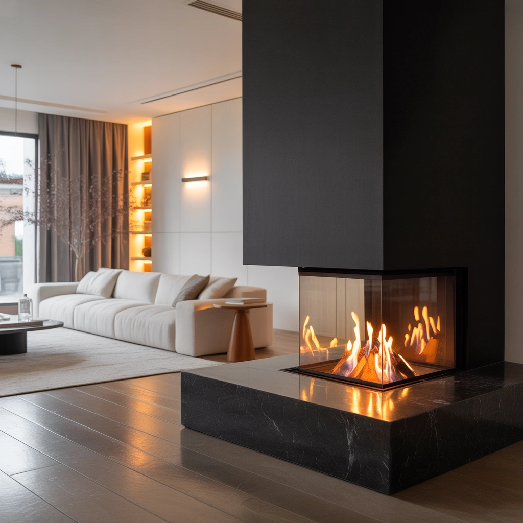 Modern Black Corner Fireplace