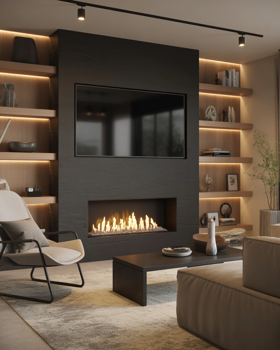 Modern Black Gas Fireplace for a Dramatic Statement