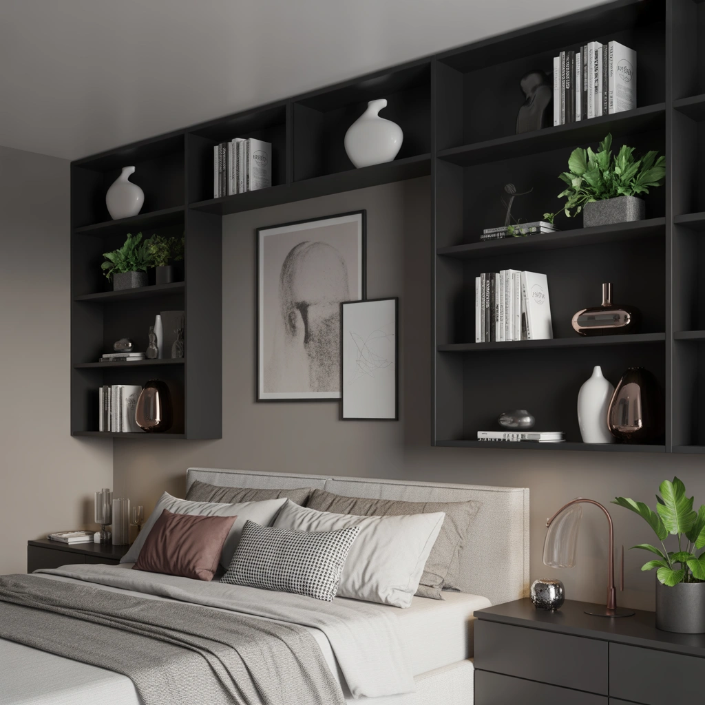 Modern Black Shelf Decor for a Contemporary Bedroom