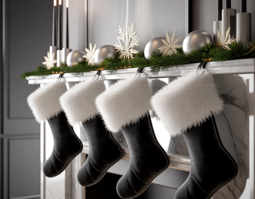 Modern Black and White Christmas Socks Decoration