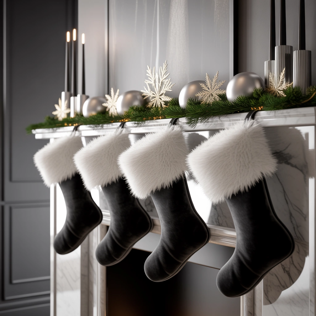 Modern Black and White Christmas Socks Decoration