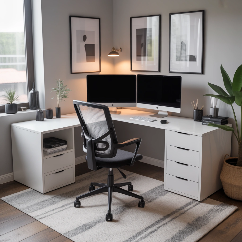 Modern Black and White Corner Desk for a Clean Aesthetic