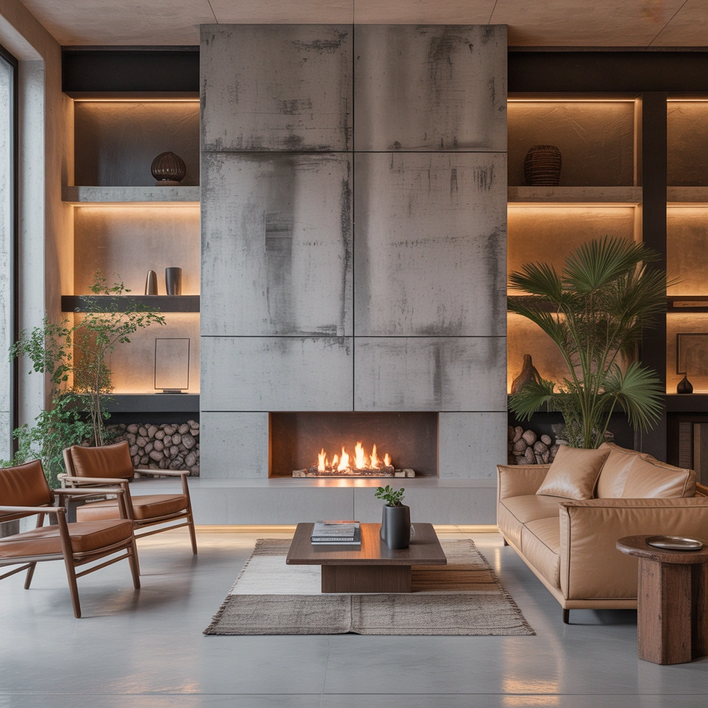 Modern Concrete Fireplace Wall for an Industrial Look