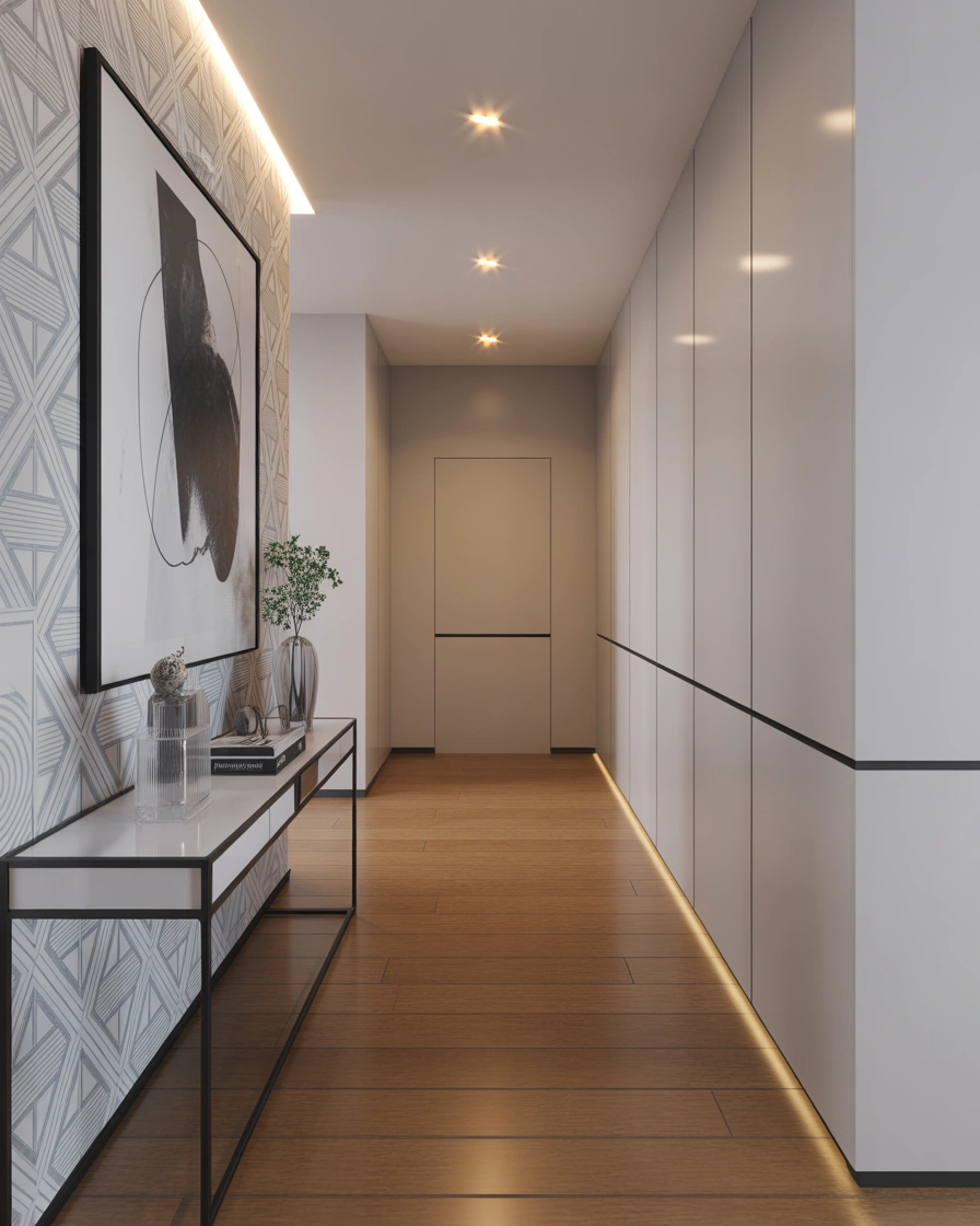 Modern Geometric Wallpaper With Sleek Wall Panelling