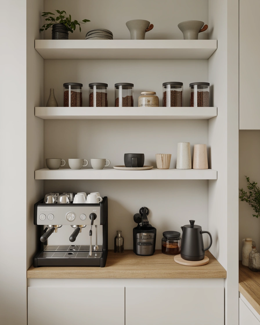 Modern Minimalist Coffee Bar Shelf Design