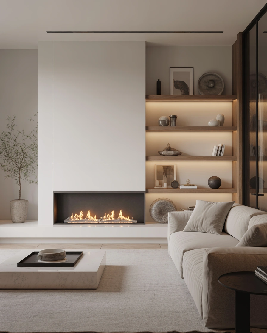 Modern Minimalist Fireplace With a Clean Wall Design