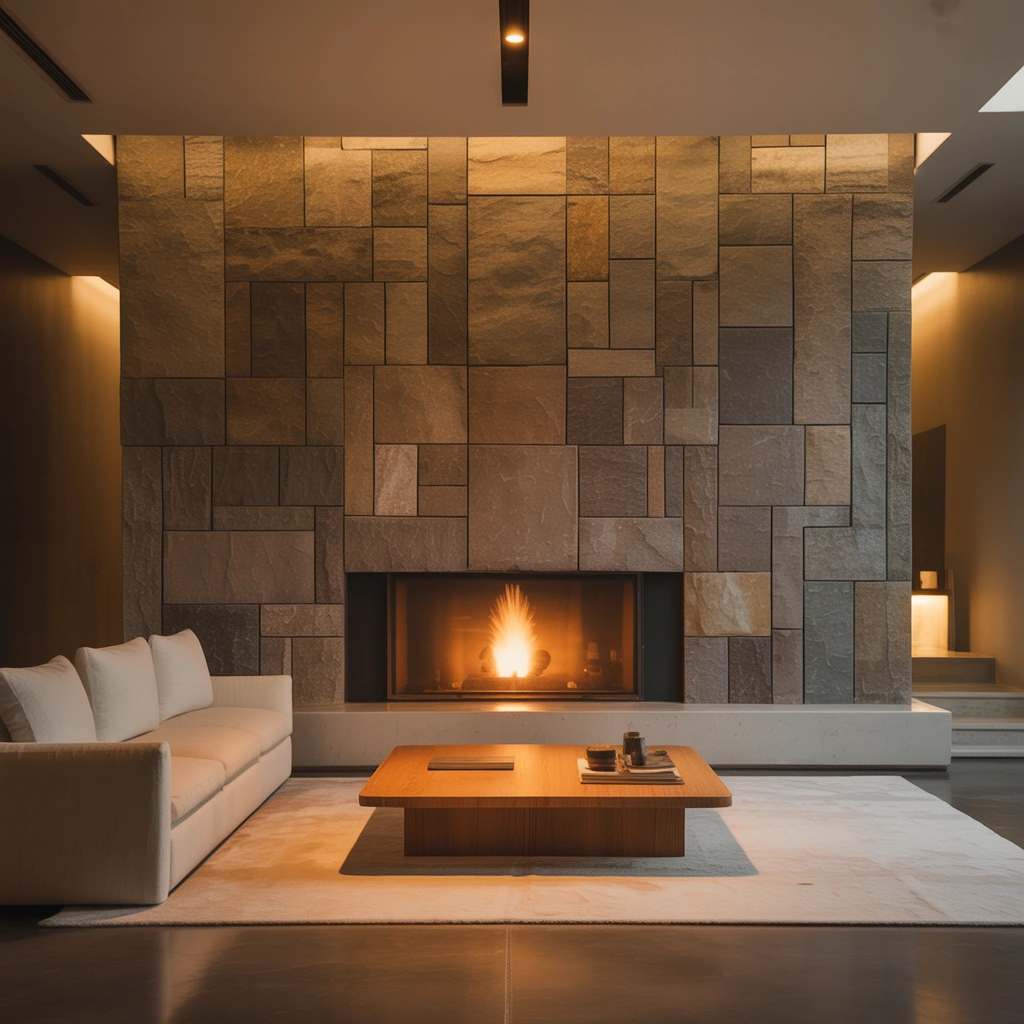 Modern Stone Fireplace Wall for a Natural Luxury Look