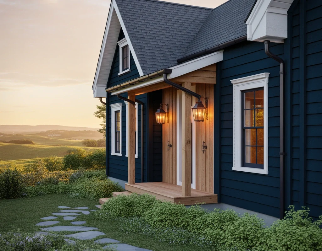 Navy Blue Farmhouse Exterior Paint Color for a Bold and Elegant Statement