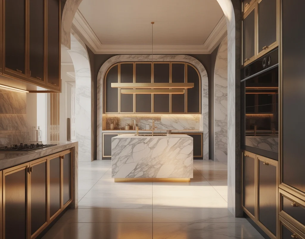 Open Kitchen Entrance With Luxury Marble Details