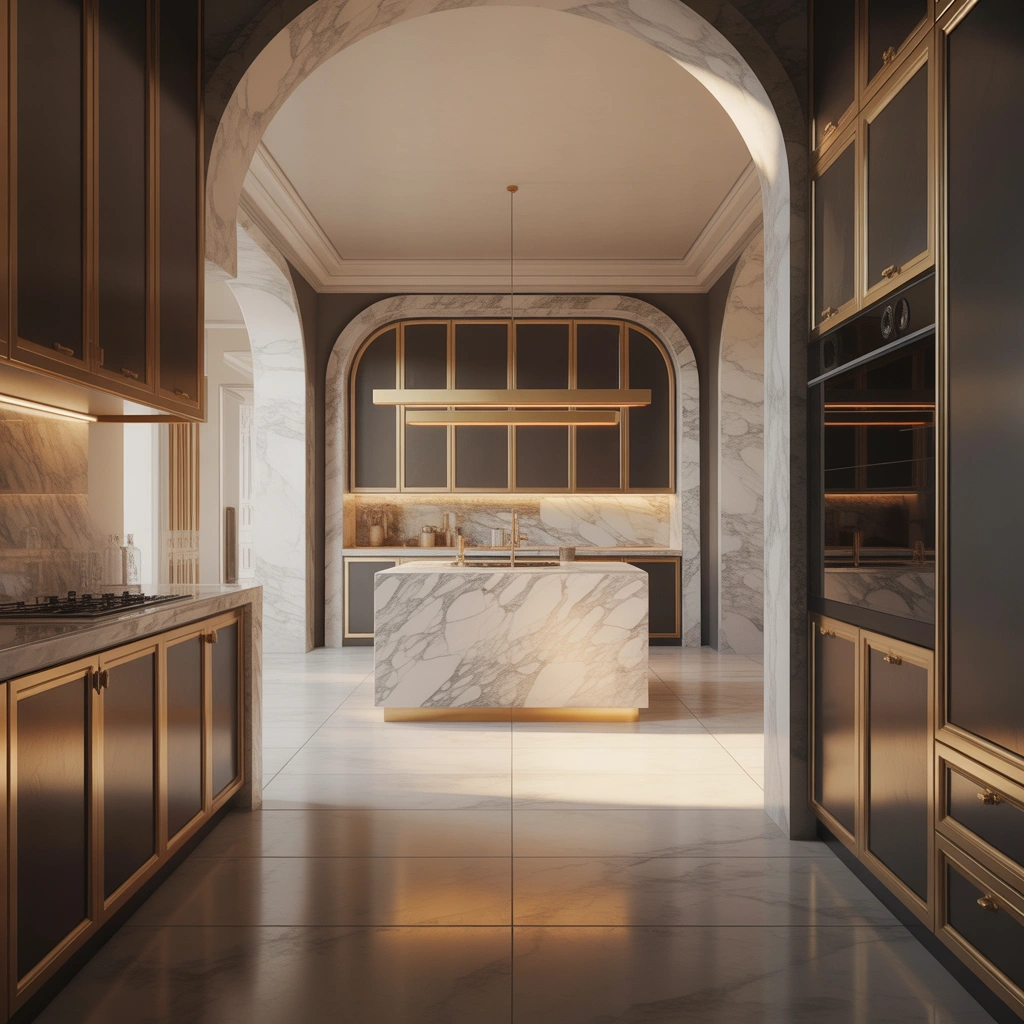 Open Kitchen Entrance With Luxury Marble Details