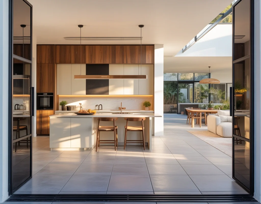 Open Kitchen Entrance With Seamless Flooring Transition