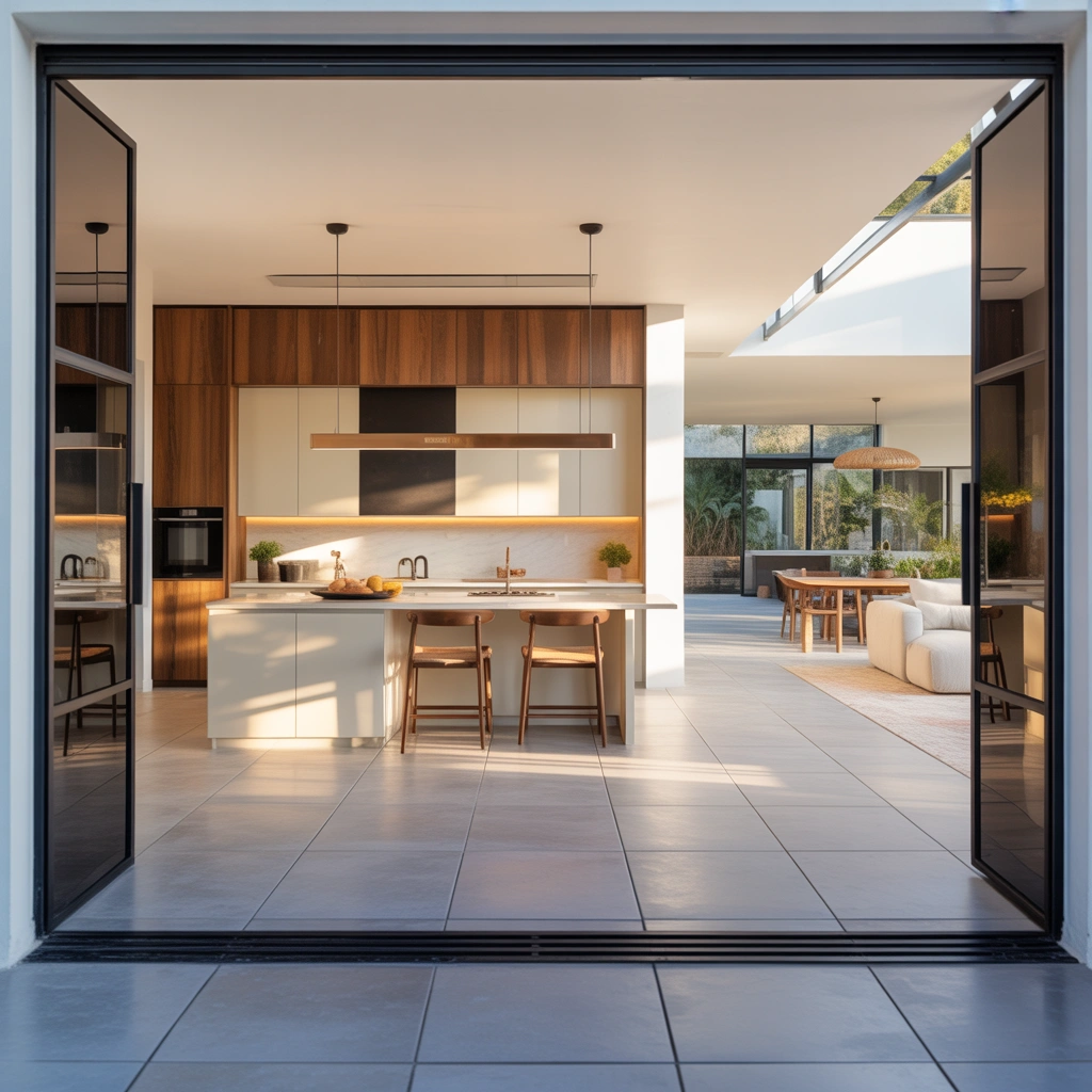 Open Kitchen Entrance With Seamless Flooring Transition