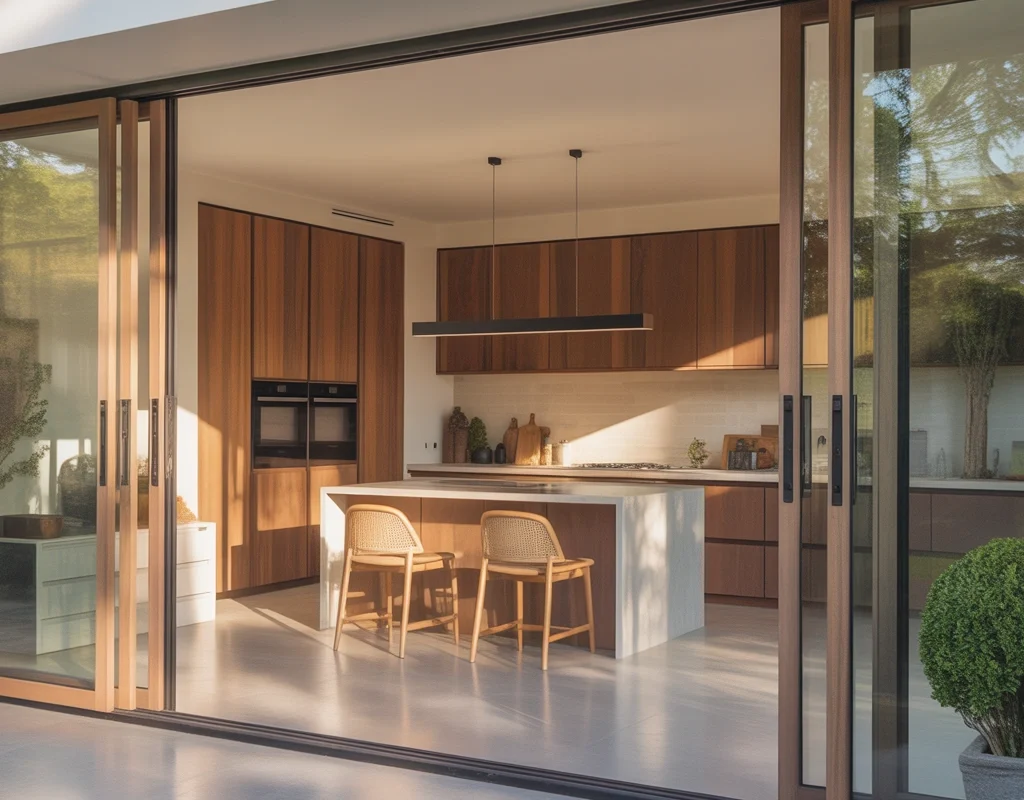 Open Kitchen Entrance With Sliding Wooden Doors