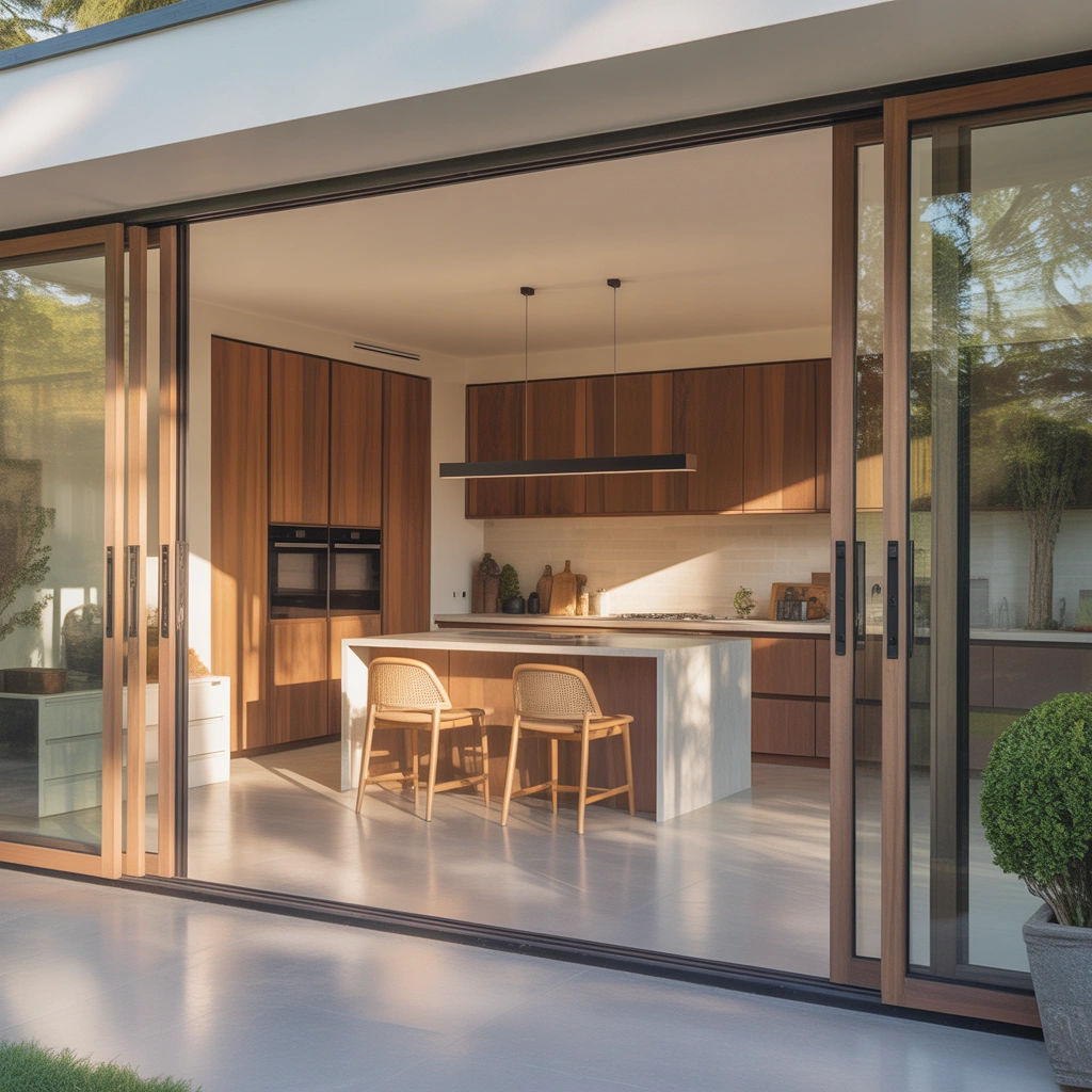 Open Kitchen Entrance With Sliding Wooden Doors
