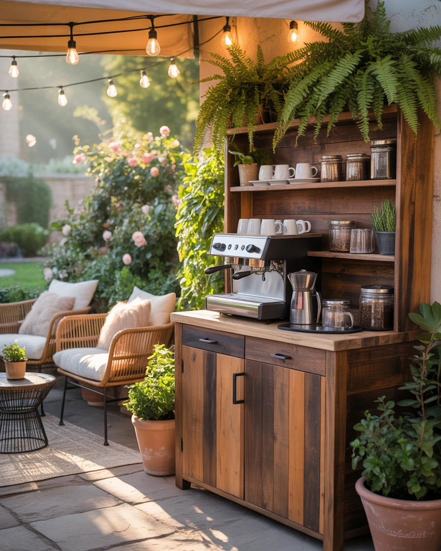 Outdoor Coffee Bar Hutch for Patio and Garden Spaces