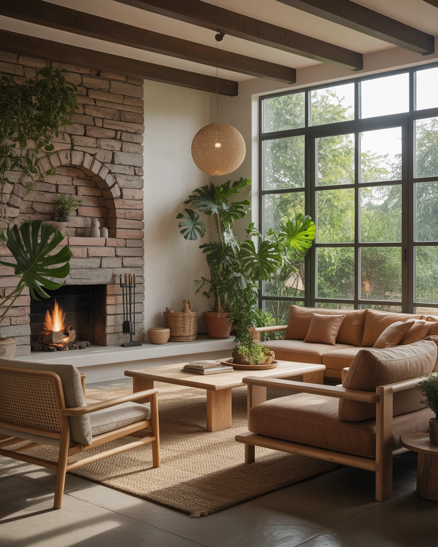 Outdoor Inspired Indoor Fireplace With Natural Elements