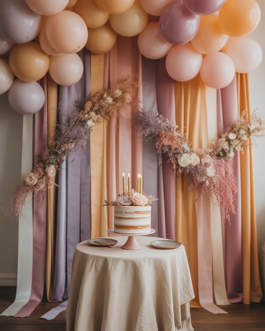 Pastel Ribbon Wall Decoration for a Soft Birthday Theme