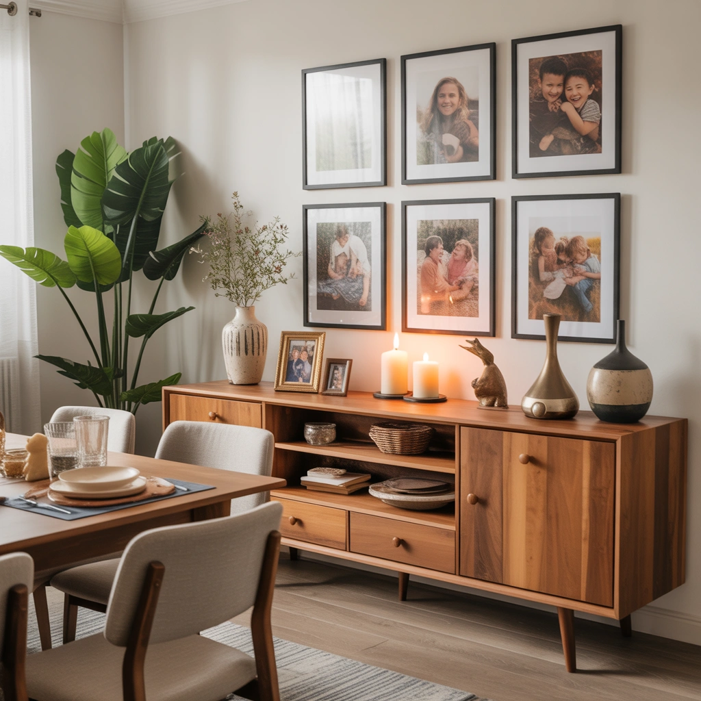 Personalized Sideboard Decor With Family Photos and Meaningful Items