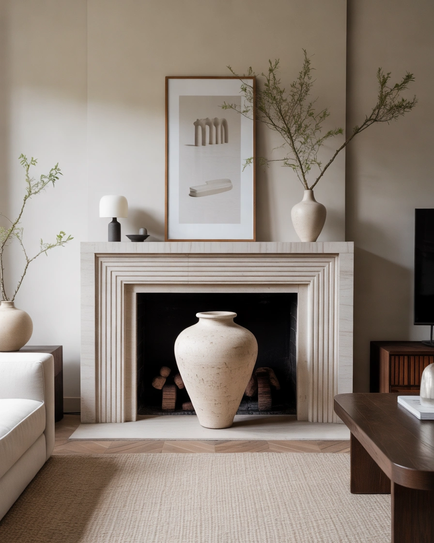 Place a Large Vase or Statement Object Inside Your Fireplace