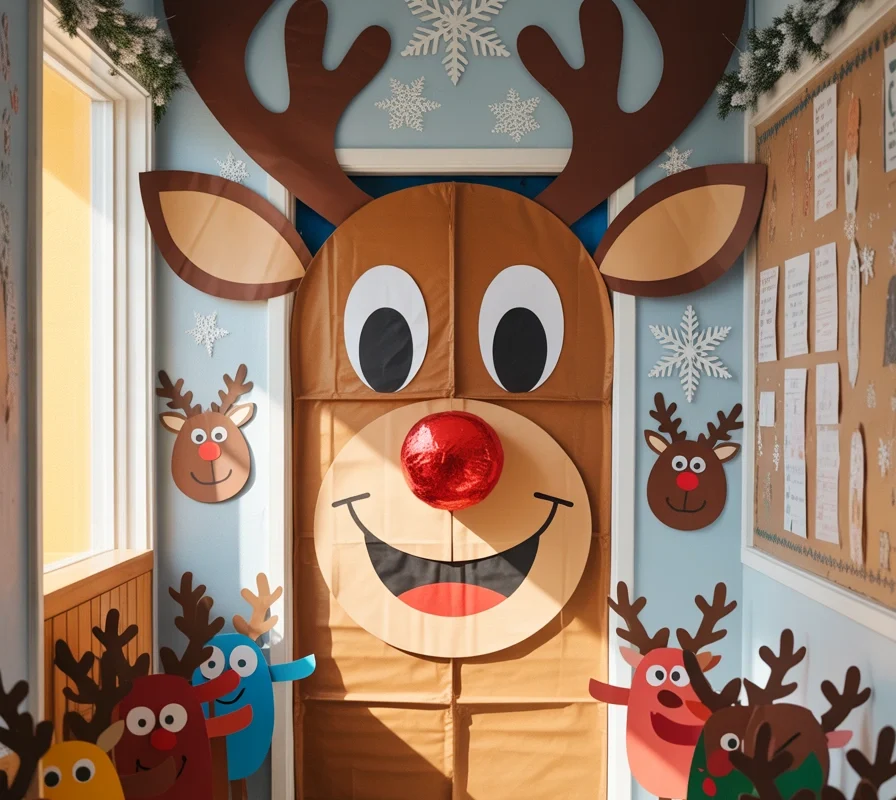 Reindeer Themed Christmas Classroom Door Decoration